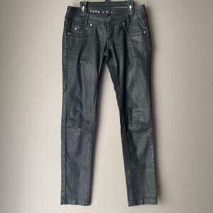 Rock 2 Planet sz 4 Black Coated Straight Leg Jeans Punk‎ Metal